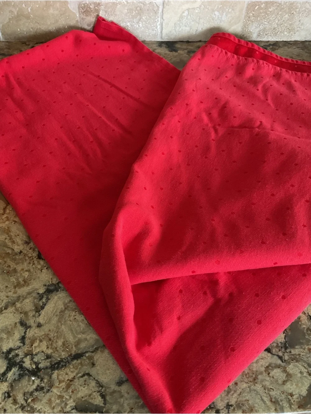 kate spade red tablecloth  with textured dots